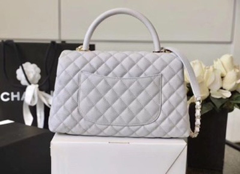 CHL Coco With Top Handle Bag Gold Toned Hardware White For Women 11.4in/29cm - Image 3