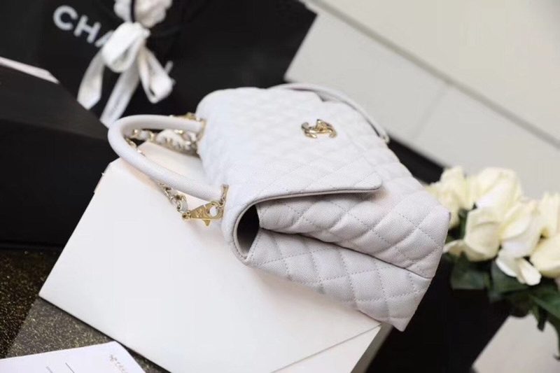 CHL Coco With Top Handle Bag Gold Toned Hardware White For Women 11.4in/29cm - Image 10