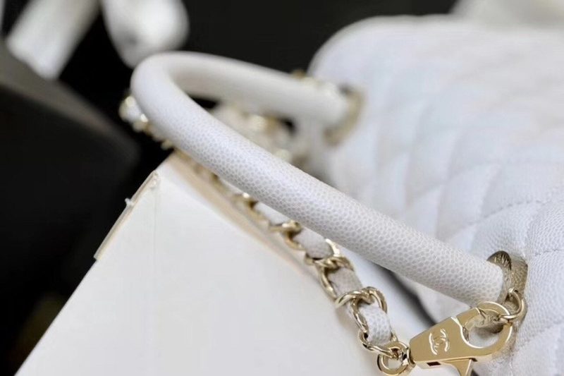 CHL Coco With Top Handle Bag Gold Toned Hardware White For Women 11.4in/29cm - Image 8