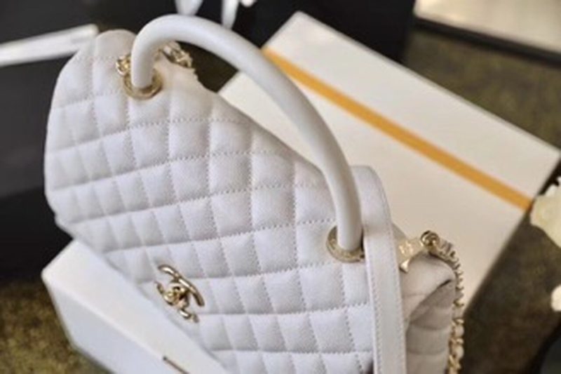 CHL Coco With Top Handle Bag Gold Toned Hardware White For Women 11.4in/29cm - Image 6