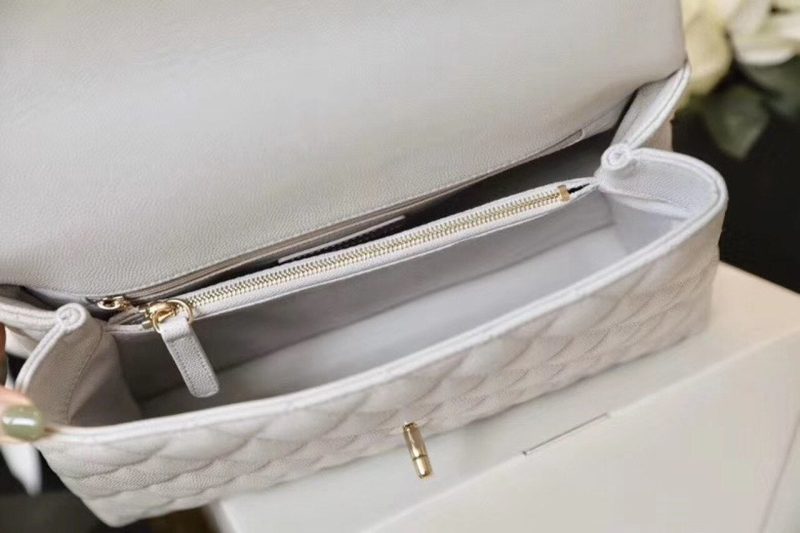 CHL Coco With Top Handle Bag Gold Toned Hardware White For Women 11.4in/29cm - Image 9