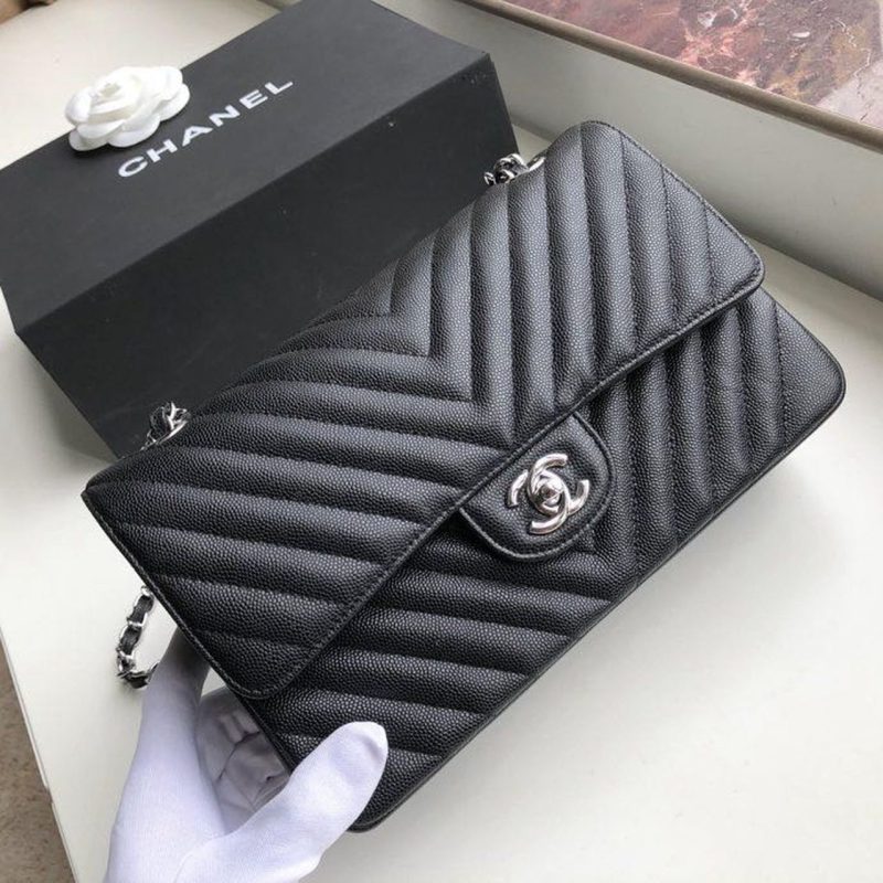CHL Chevron Classic Handbag Silver Hardware Black For Women, Women’s Bags, Shoulder And Crossbody Bags 10.2in/26cm - Image 6