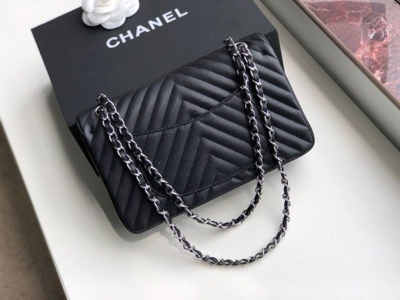 CHL Chevron Classic Handbag Silver Hardware Black For Women, Women’s Bags, Shoulder And Crossbody Bags 10.2in/26cm - Image 7