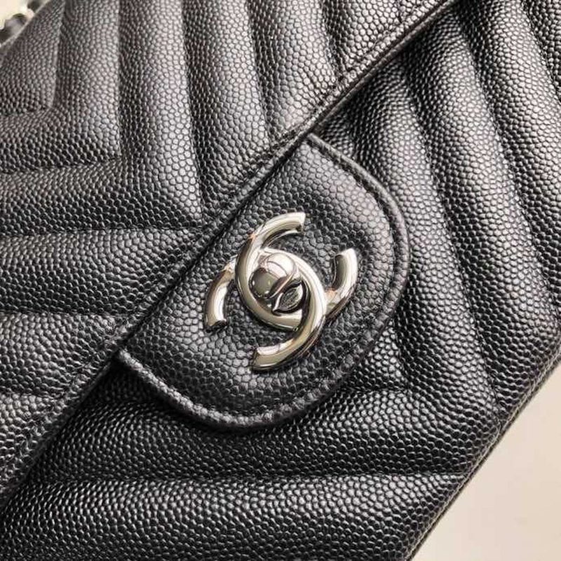 CHL Chevron Classic Handbag Silver Hardware Black For Women, Women’s Bags, Shoulder And Crossbody Bags 10.2in/26cm - Image 4