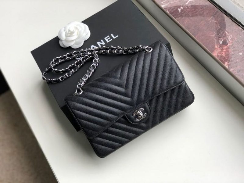 CHL Chevron Classic Handbag Silver Hardware Black For Women, Women’s Bags, Shoulder And Crossbody Bags 10.2in/26cm - Image 3