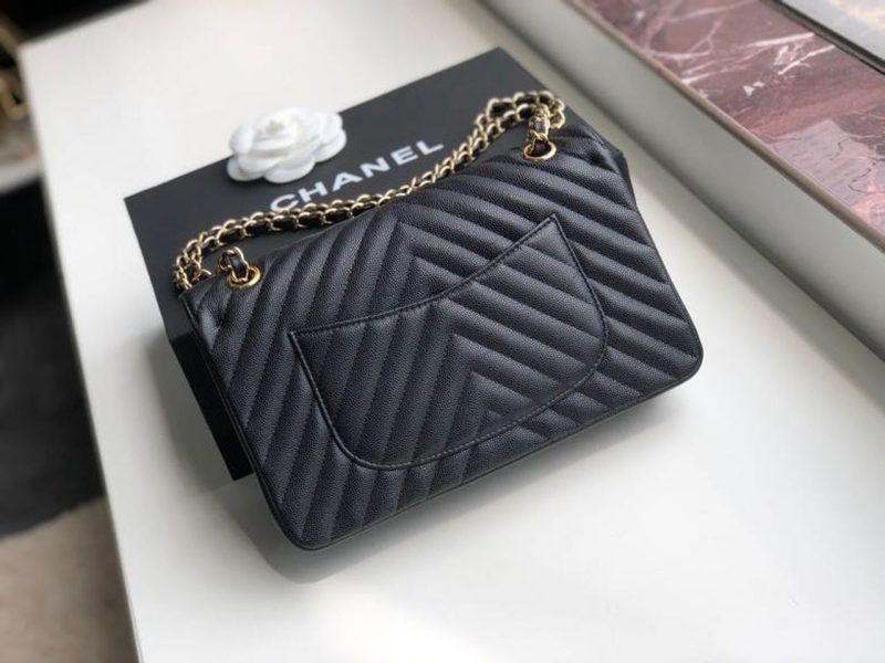CHL Chevron Classic Handbag Gold Toned Hardware Black For Women, Women’s Bags, Shoulder And Crossbody Bags 10.2in/26cm - Image 4