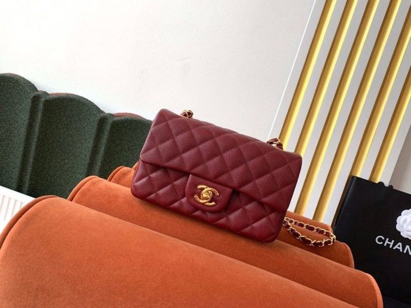 CHL Classic HandBag Gold Toned Hardware Burgundy For Women 7.8in/20cm - Image 2
