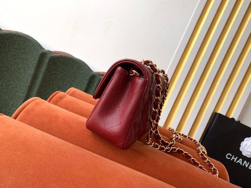 CHL Classic HandBag Gold Toned Hardware Burgundy For Women 7.8in/20cm - Image 9