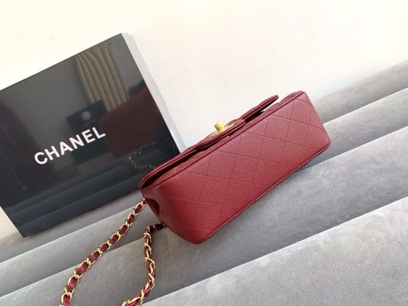 CHL Classic HandBag Gold Toned Hardware Burgundy For Women 7.8in/20cm - Image 3