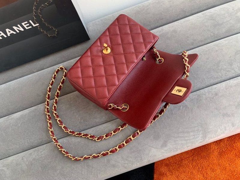 CHL Classic HandBag Gold Toned Hardware Burgundy For Women 7.8in/20cm - Image 4