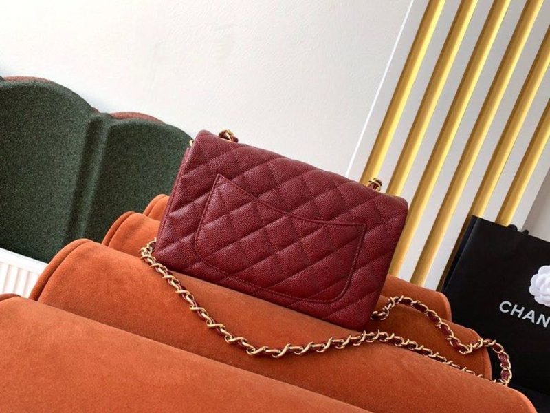 CHL Classic HandBag Gold Toned Hardware Burgundy For Women 7.8in/20cm - Image 10