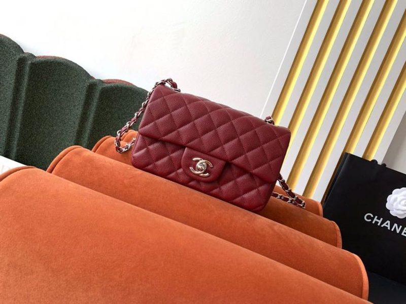 CHL Classic HandBag Silver Hardware Burgundy For Women 7.8in/20cm - Image 2