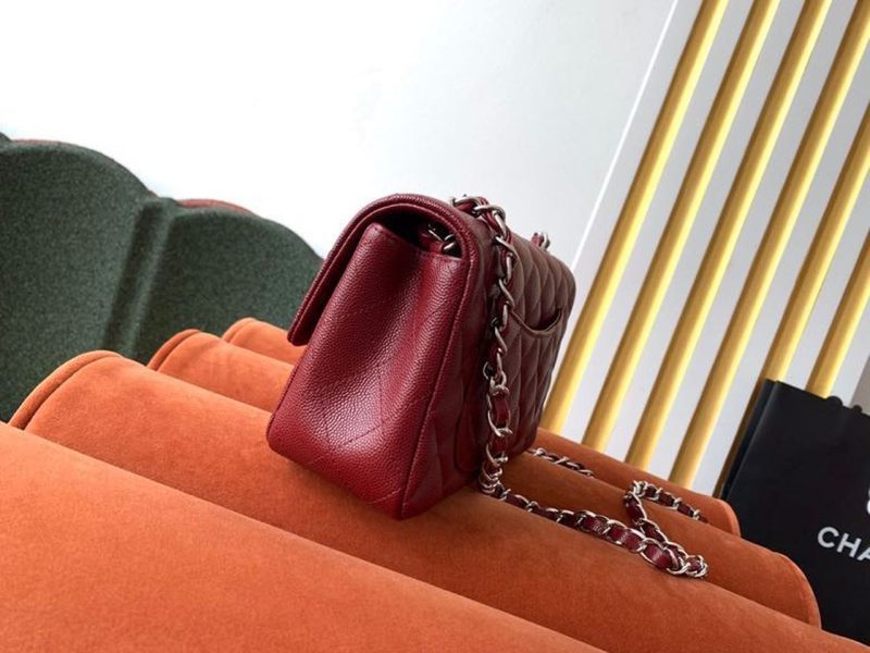 CHL Classic HandBag Silver Hardware Burgundy For Women 7.8in/20cm - Image 5