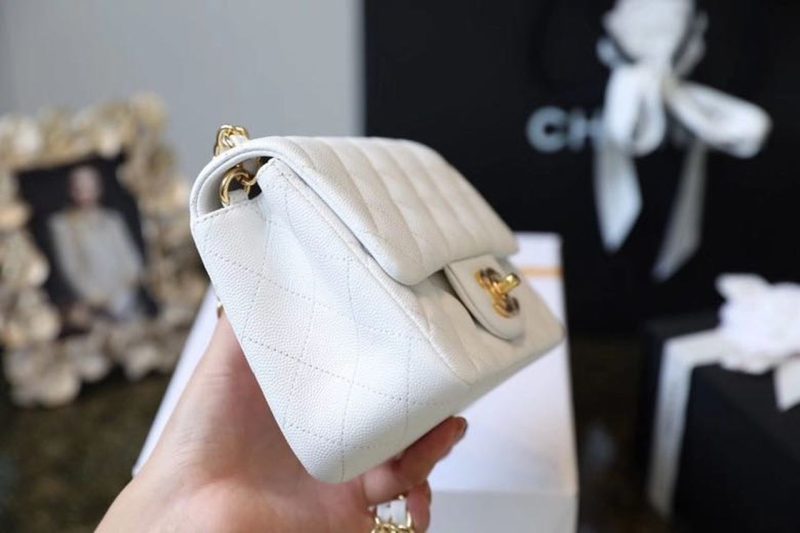 CHL Classic Mini Flap Bag Golden Hardware White For Women 6.6in/17cm A35200 - Image 8