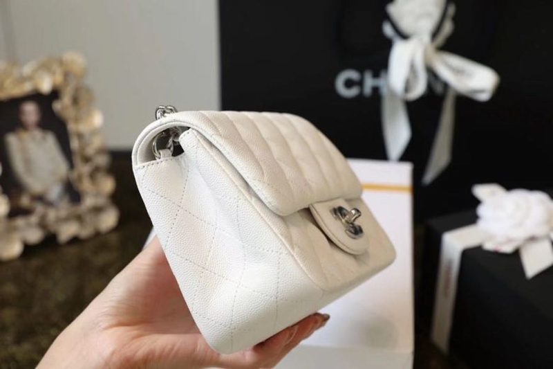 CHL Classic Mini Flap Bag Silver Hardware White For Women 6.6in/17cm A35200 - Image 4