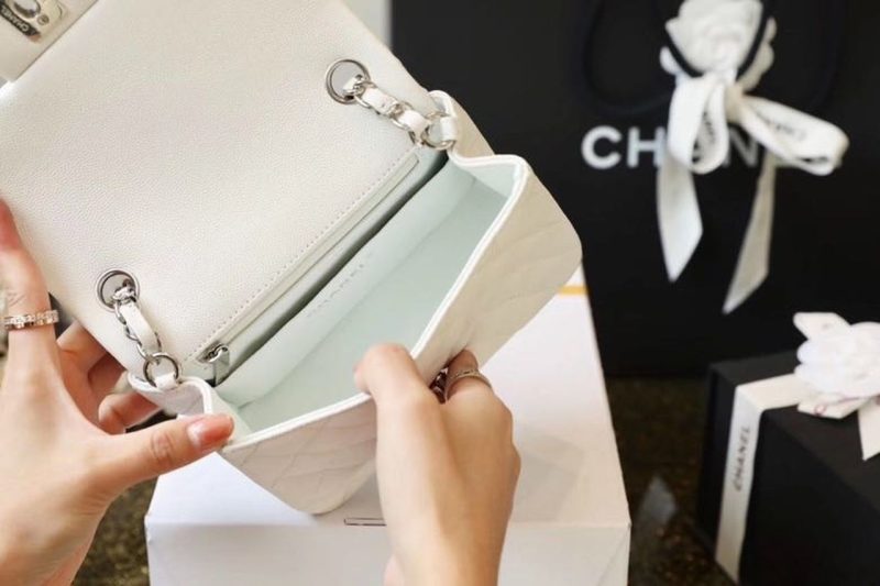 CHL Classic Mini Flap Bag Silver Hardware White For Women 6.6in/17cm A35200 - Image 9
