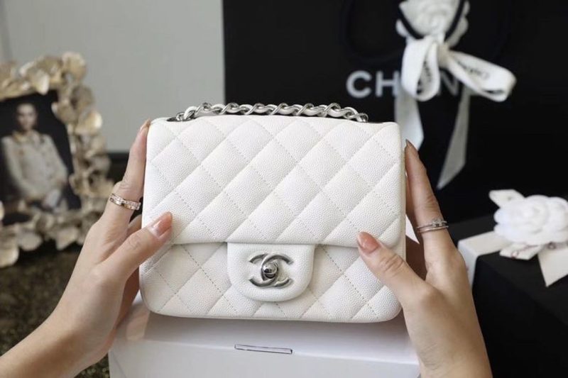 CHL Classic Mini Flap Bag Silver Hardware White For Women 6.6in/17cm A35200 - Image 10