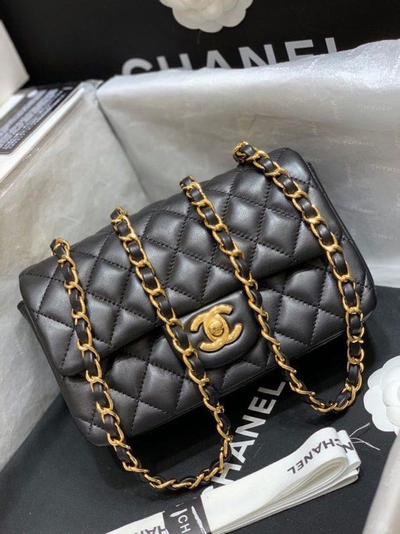 CHL Classic Flap Bag Gold Toned Hardware Black For Women, Women’s Bags, Shoulder And Crossbody Bags 7.8in/20cm A01116 - Image 2