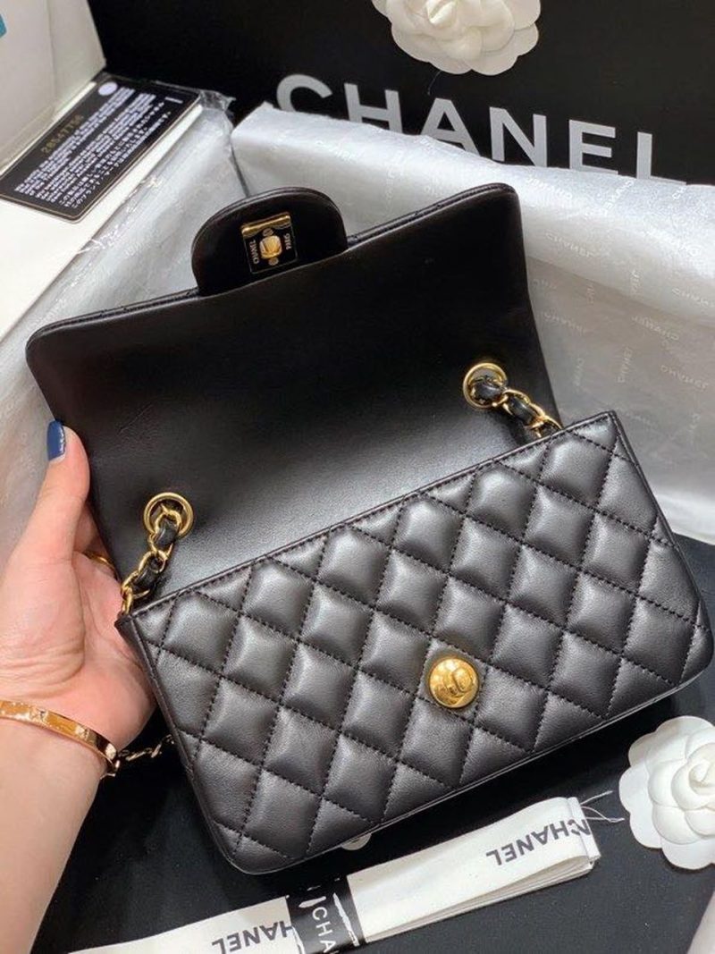 CHL Classic Flap Bag Gold Toned Hardware Black For Women, Women’s Bags, Shoulder And Crossbody Bags 7.8in/20cm A01116 - Image 3