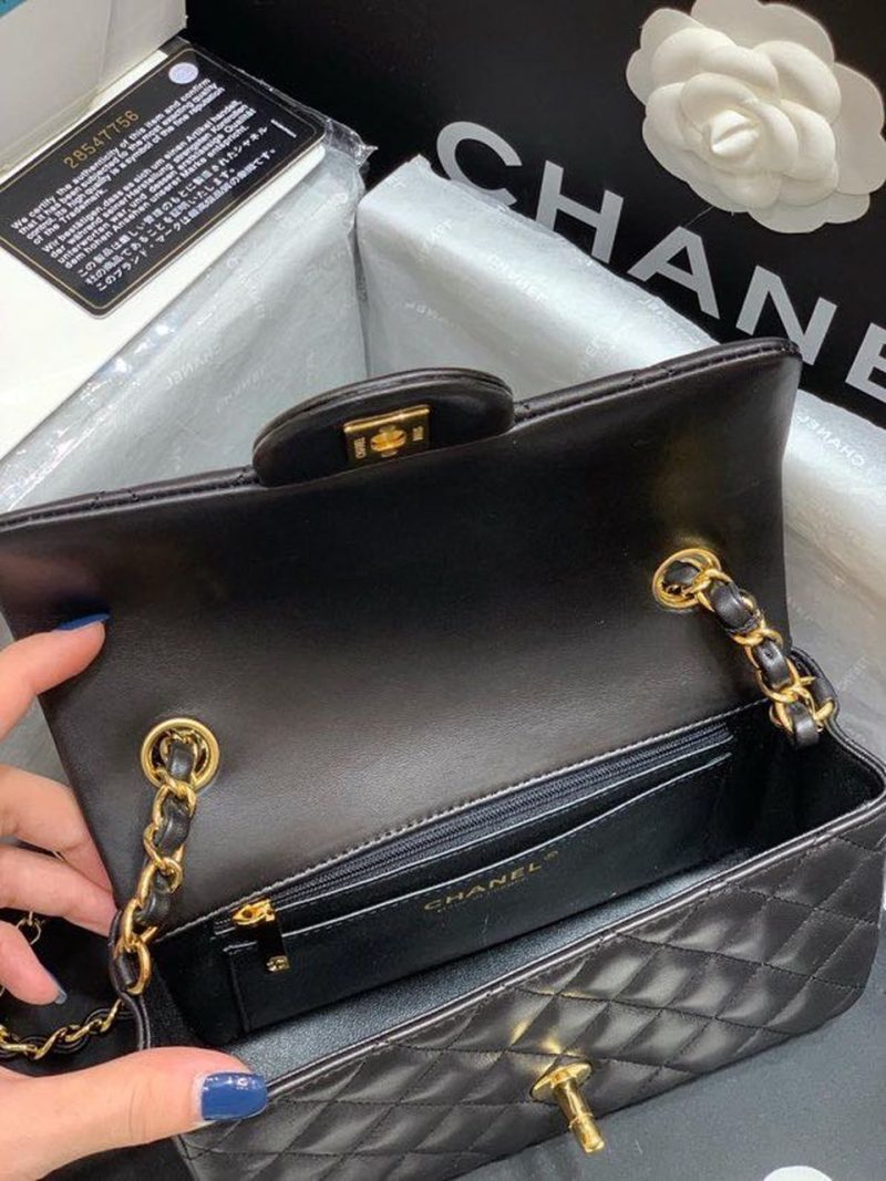CHL Classic Flap Bag Gold Toned Hardware Black For Women, Women’s Bags, Shoulder And Crossbody Bags 7.8in/20cm A01116 - Image 5