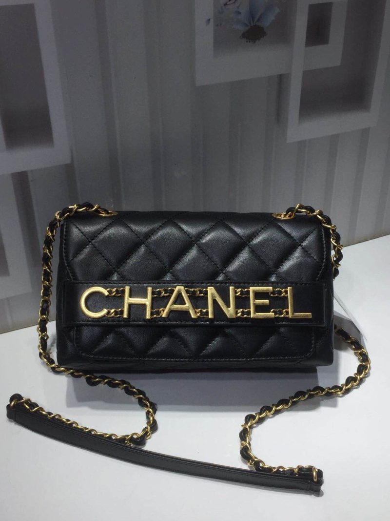 CHLFront Logo Small Flap Bag Gold Hardware Black For Women, Women’s Handbags, Shoulder Bags 8.2in/21cmAS1490