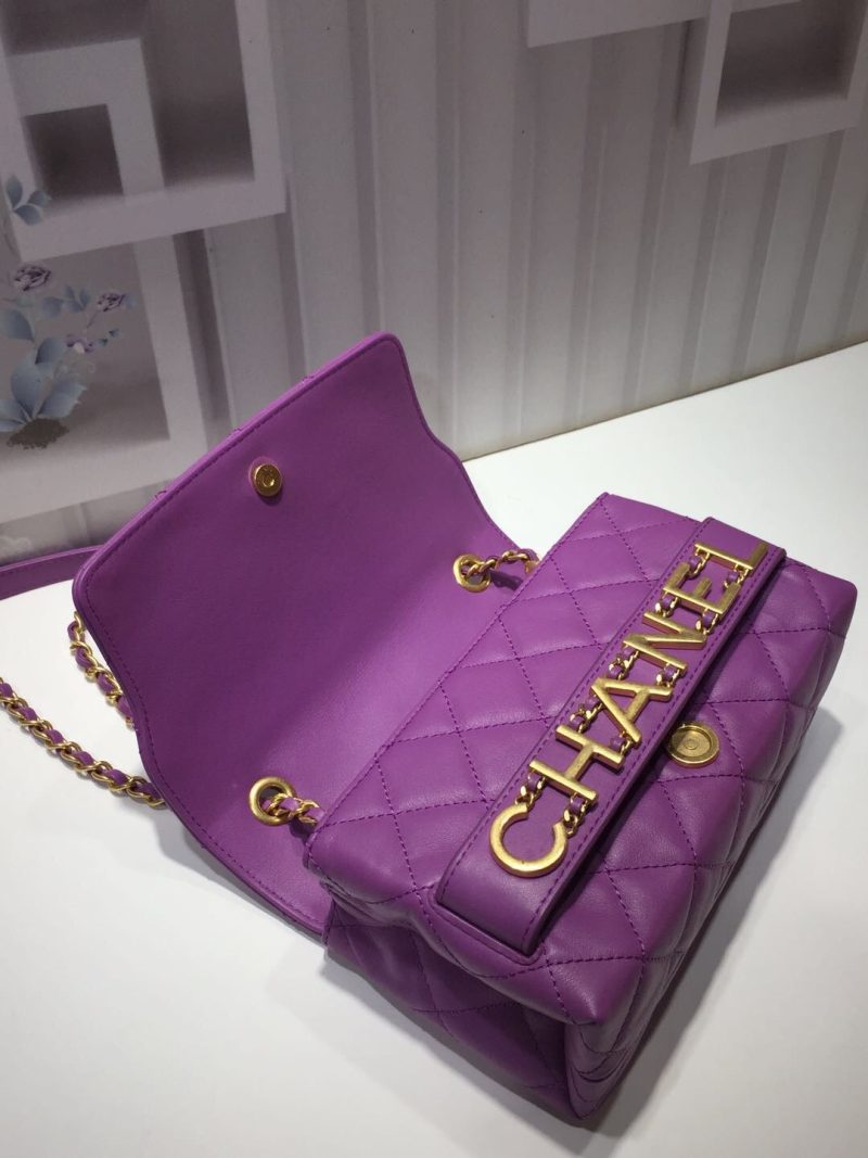 CHLFront Logo Small Flap Bag Gold Hardware Purple For Women, Women’s Handbags, Shoulder Bags 8.2in/21cm AS1490 - Image 7