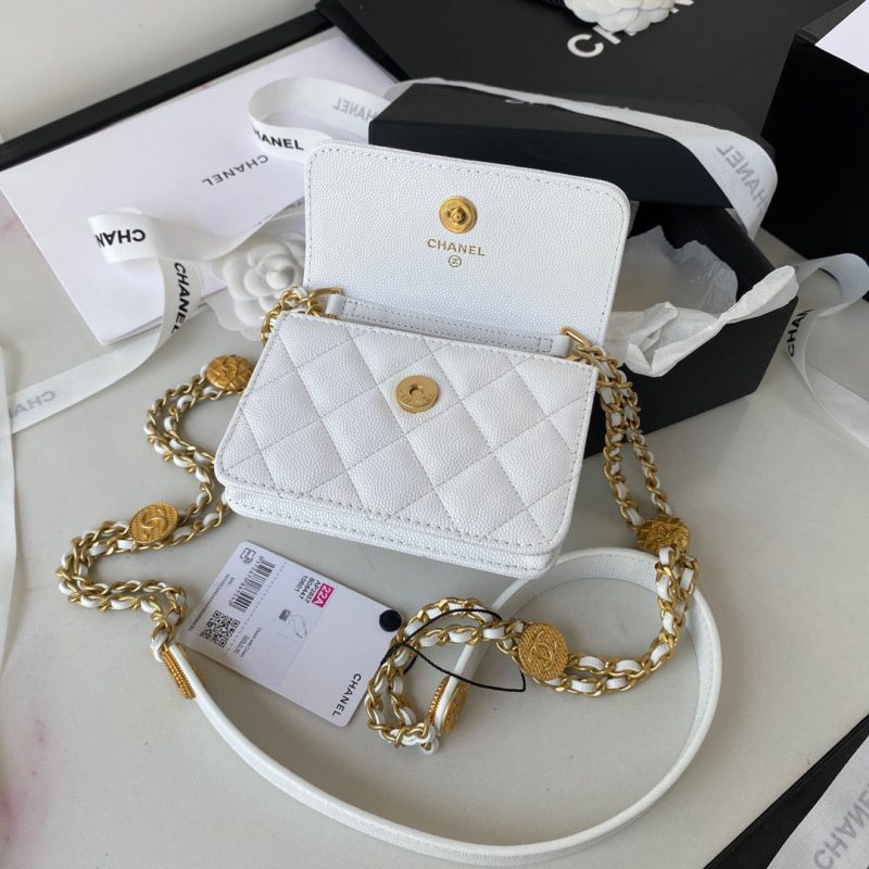 CHL Clutch With Chain Gold Hardware Grained Shinny White For Women, Women’s Handbags, Shoulder Bags 4.7in/12cm AP2857 - Image 6