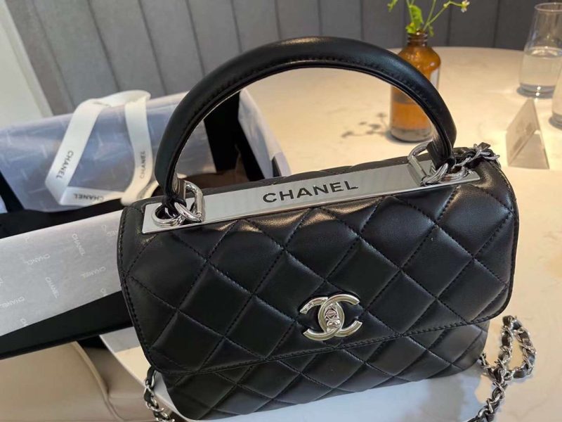 CHL Classic Flap Bag Silver Hardware Black 9.8in/25cm - Image 6