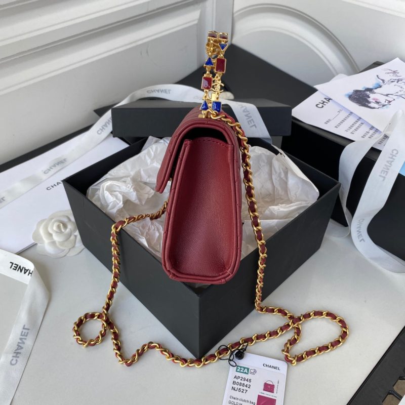 CHL Clutch With Chain Gold Hardware Red For Women, Women’s Handbags, Shoulder Bags 5.7in/14.5cm - Image 3