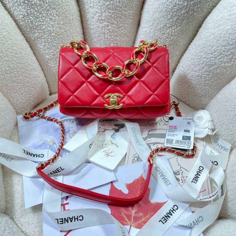 CHL Flap Bag Gold Hardware Red For Women, Women’s Handbags, Shoulder Bags 7.9in/20cm AS3366