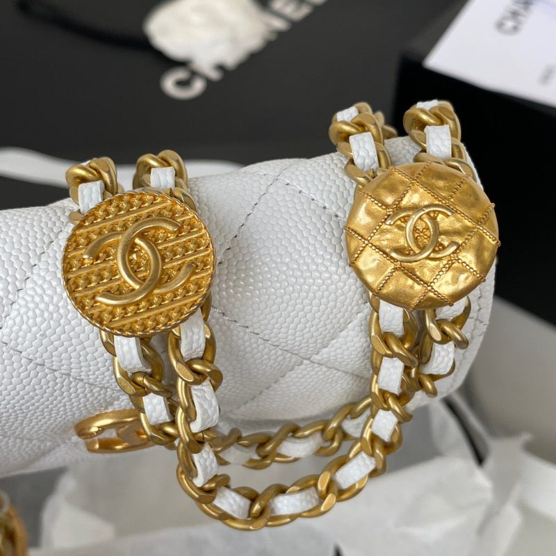 CHL Clutch With Chain Gold Hardware Grained Shinny White For Women, Women’s Handbags, Shoulder Bags 4.7in/12cm AP2857 - Image 5