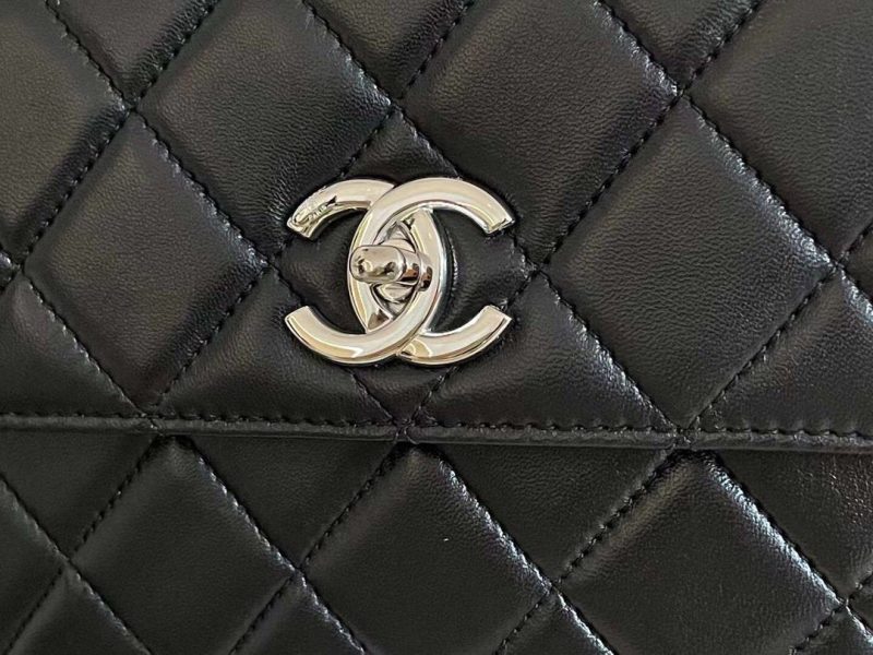 CHL Classic Flap Bag Silver Hardware Black 9.8in/25cm - Image 3
