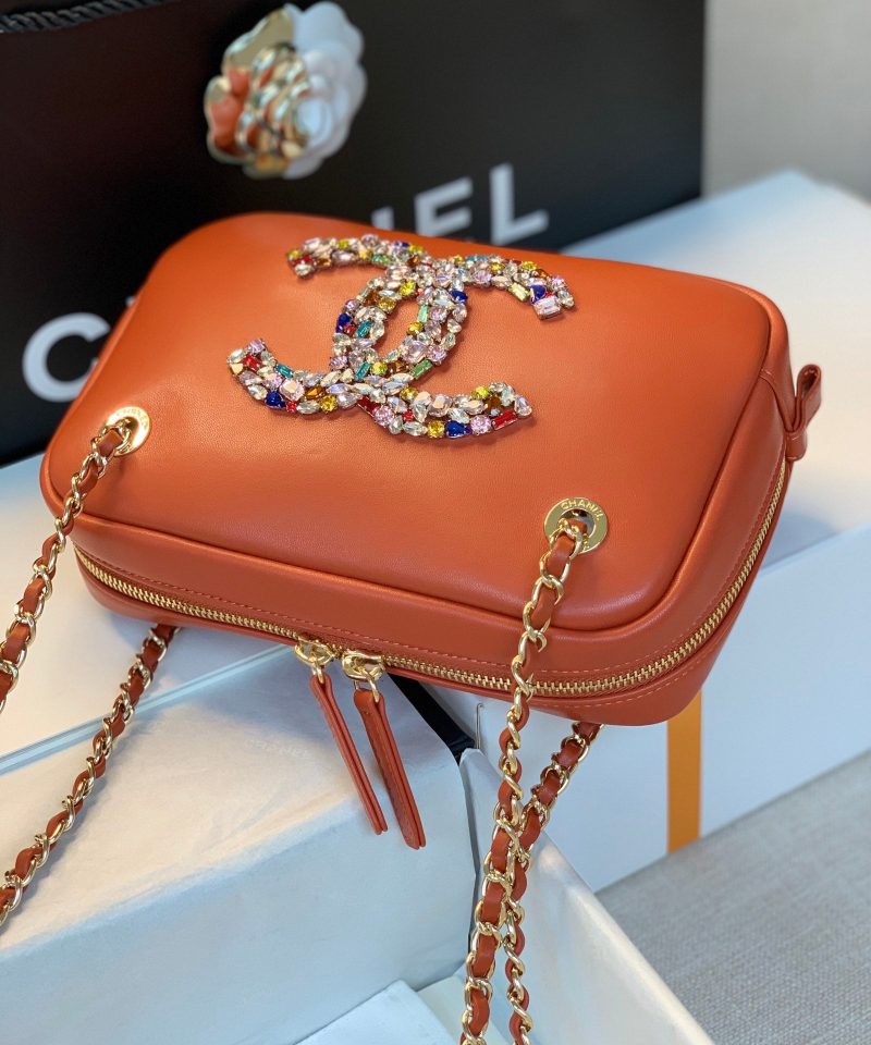 CHL Camera Cubic Diamonds Brown Bag For Women 12.5cm/4.9in - Image 4