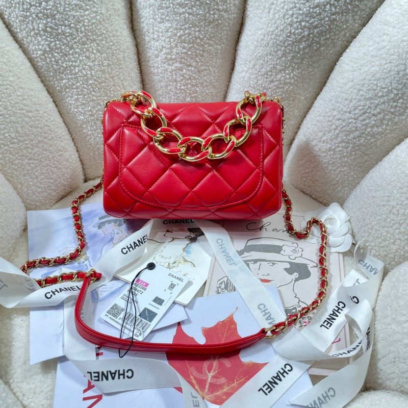 CHL Flap Bag Gold Hardware Red For Women, Women’s Handbags, Shoulder Bags 7.9in/20cm AS3366 - Image 6