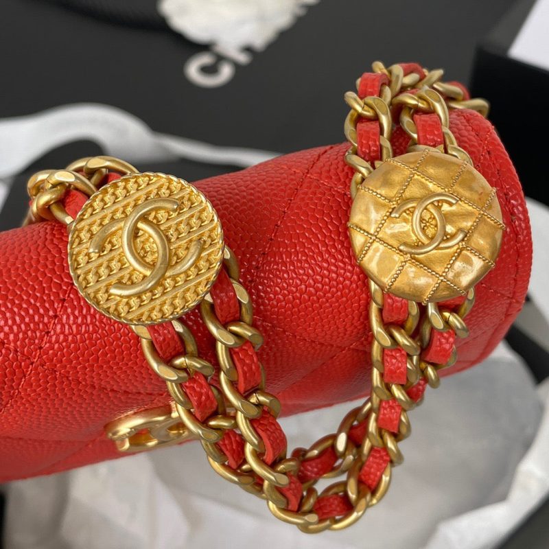 CHL Clutch With Chain Gold Hardware Grained Shinny Red For Women, Women’s Handbags, Shoulder Bags 4.7in/12cm AP2857 - Image 6