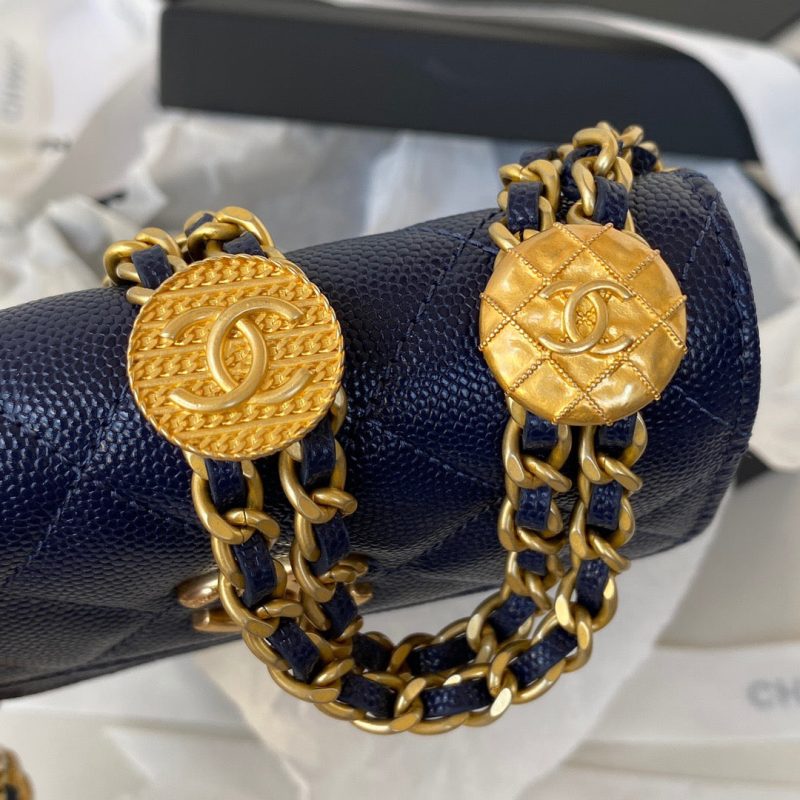 CHL Clutch With Chain Gold Hardware Grained Shinny Navy Blue For Women, Women’s Handbags, Shoulder Bags 4.7in/12cm AP2857 - Image 10