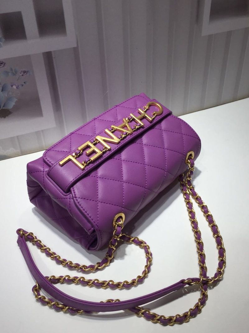 CHLFront Logo Small Flap Bag Gold Hardware Purple For Women, Women’s Handbags, Shoulder Bags 8.2in/21cm AS1490 - Image 4