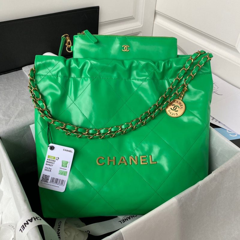 CHL 22 Handbag Gold Hardware Shiny Green For Women, Women’s Handbags, Shoulder Bags 16.5in/38cm AS3261