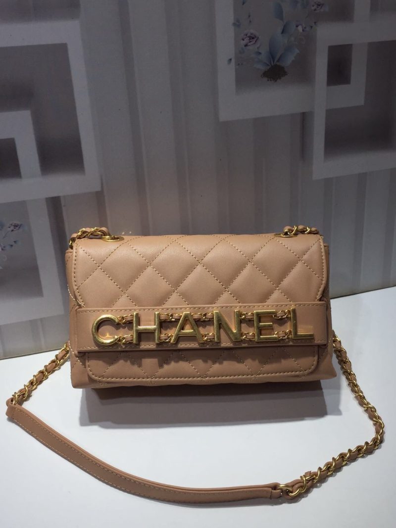 CHLFront Logo Small Flap Bag Gold Hardware Apricot For Women, Women’s Handbags, Shoulder Bags 8.2in/21cm AS1490