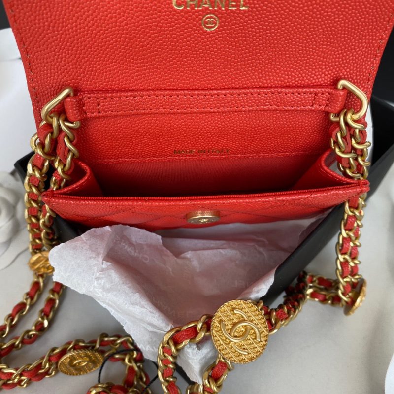 CHL Clutch With Chain Gold Hardware Grained Shinny Red For Women, Women’s Handbags, Shoulder Bags 4.7in/12cm AP2857 - Image 4