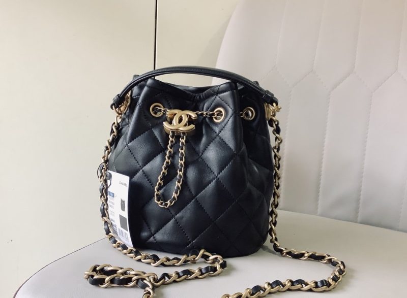 CHL Classic Bucket Bag Gold Toned Hardware Black For Women 7.8in/20cm - Image 4
