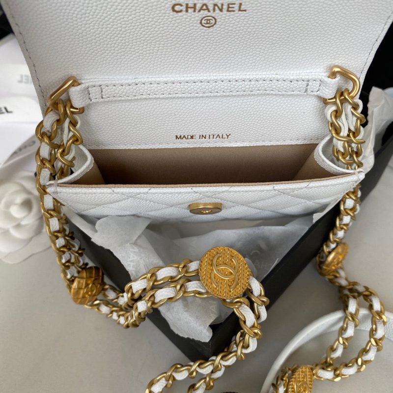 CHL Clutch With Chain Gold Hardware Grained Shinny White For Women, Women’s Handbags, Shoulder Bags 4.7in/12cm AP2857 - Image 4