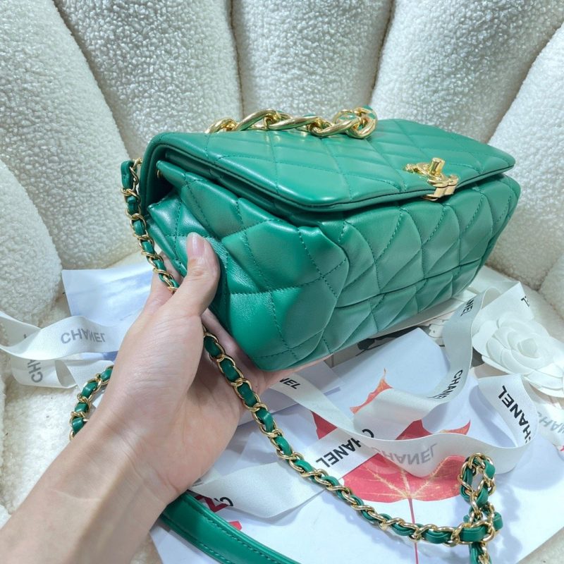 CHLLarge Flap Bag Gold Hardware Green For Women, Women’s Handbags, Shoulder Bags 9.1in/23cm AS3367 - Image 4