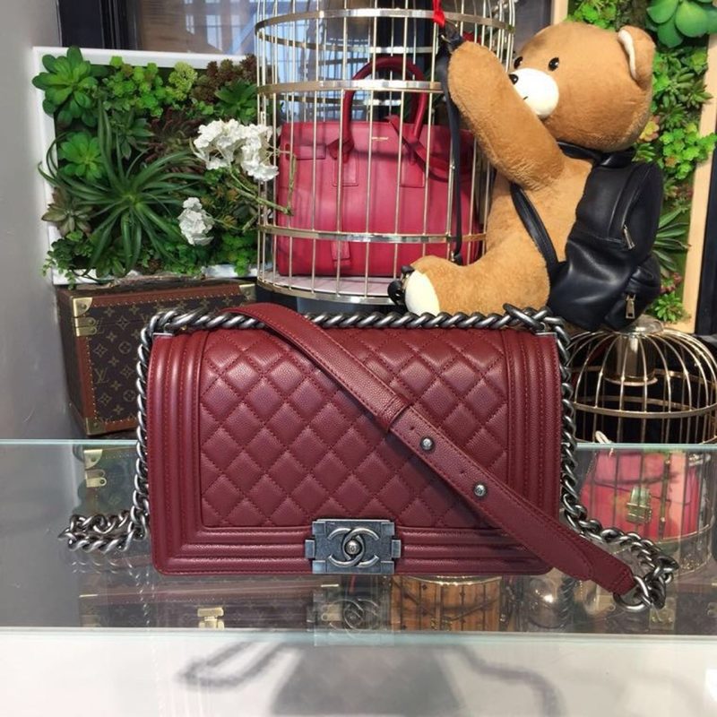 CHL Boy Handbag Silver Hardware Burgundy For Women, Women’s Bags, Shoulder And Crossbody Bags 9.8in/25cm A67086 - Image 2