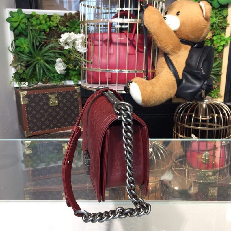 CHL Boy Handbag Silver Hardware Burgundy For Women, Women’s Bags, Shoulder And Crossbody Bags 9.8in/25cm A67086 - Image 3