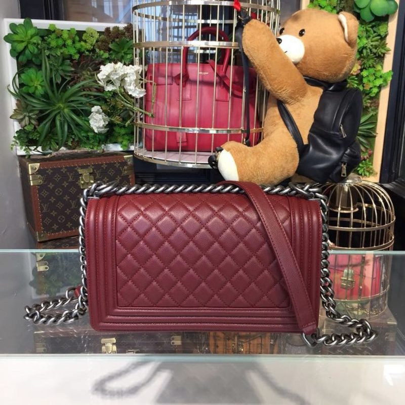 CHL Boy Handbag Silver Hardware Burgundy For Women, Women’s Bags, Shoulder And Crossbody Bags 9.8in/25cm A67086 - Image 4