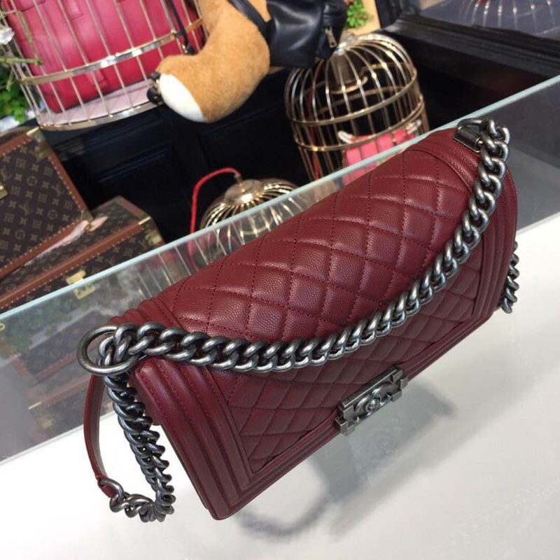 CHL Boy Handbag Silver Hardware Burgundy For Women, Women’s Bags, Shoulder And Crossbody Bags 9.8in/25cm A67086 - Image 6
