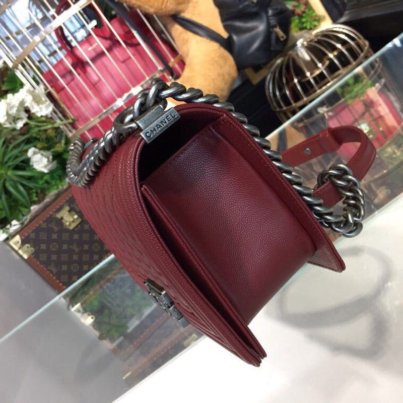 CHL Boy Handbag Silver Hardware Burgundy For Women, Women’s Bags, Shoulder And Crossbody Bags 9.8in/25cm A67086 - Image 5