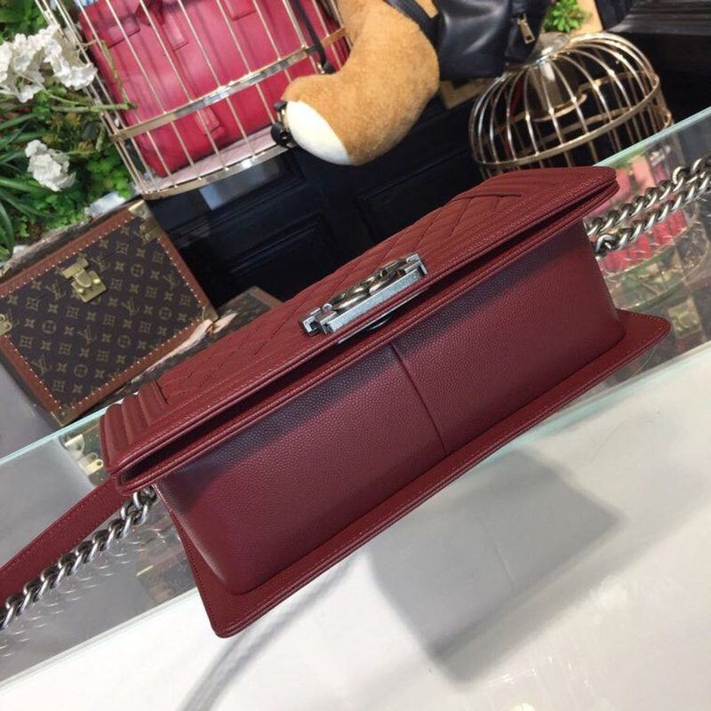 CHL Boy Handbag Silver Hardware Burgundy For Women, Women’s Bags, Shoulder And Crossbody Bags 9.8in/25cm A67086 - Image 7