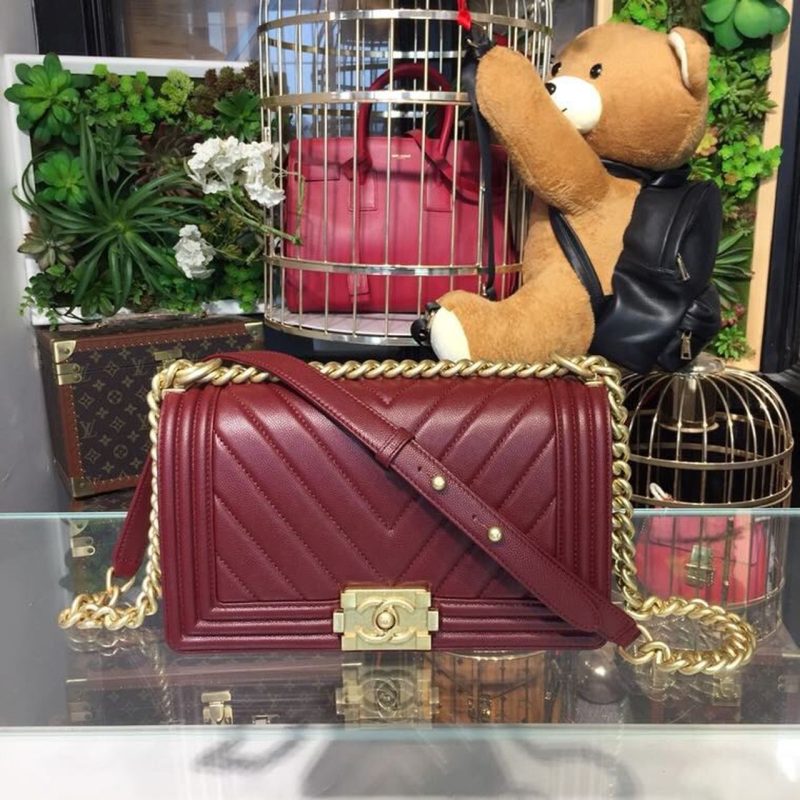 CHL Boy Handbag Gold Toned Hardware Burgundy For Women, Women’s Bags, Shoulder And Crossbody Bags 9.8in/25cm A67086 - Image 2